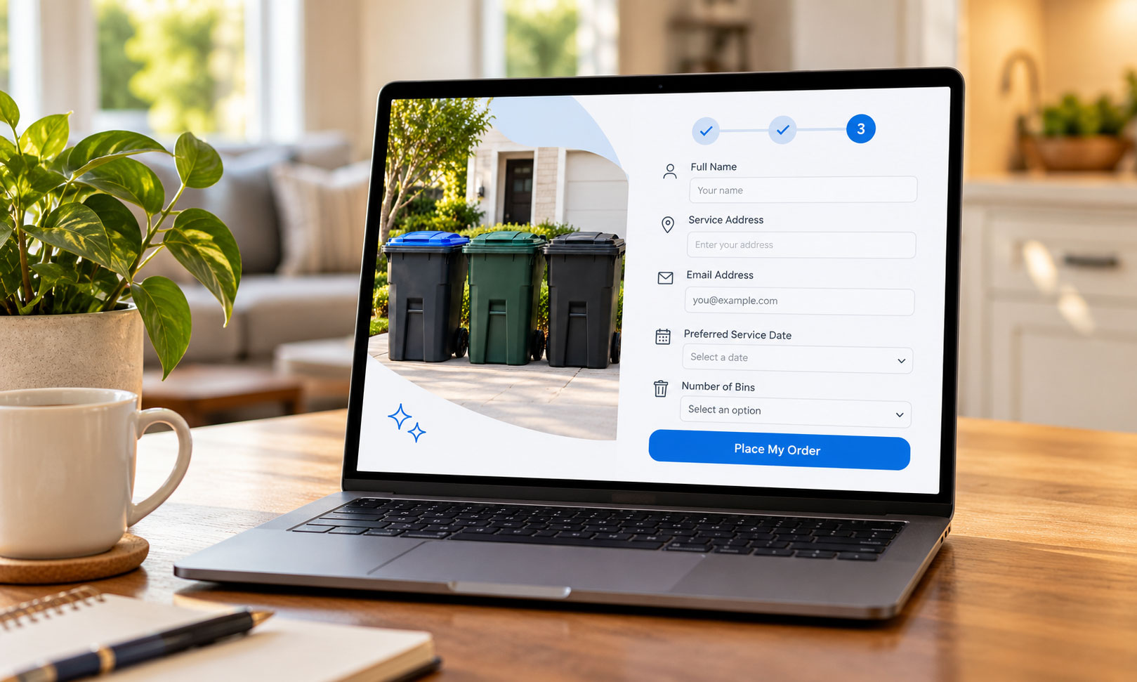 Customer completing an online trash bin cleaning order