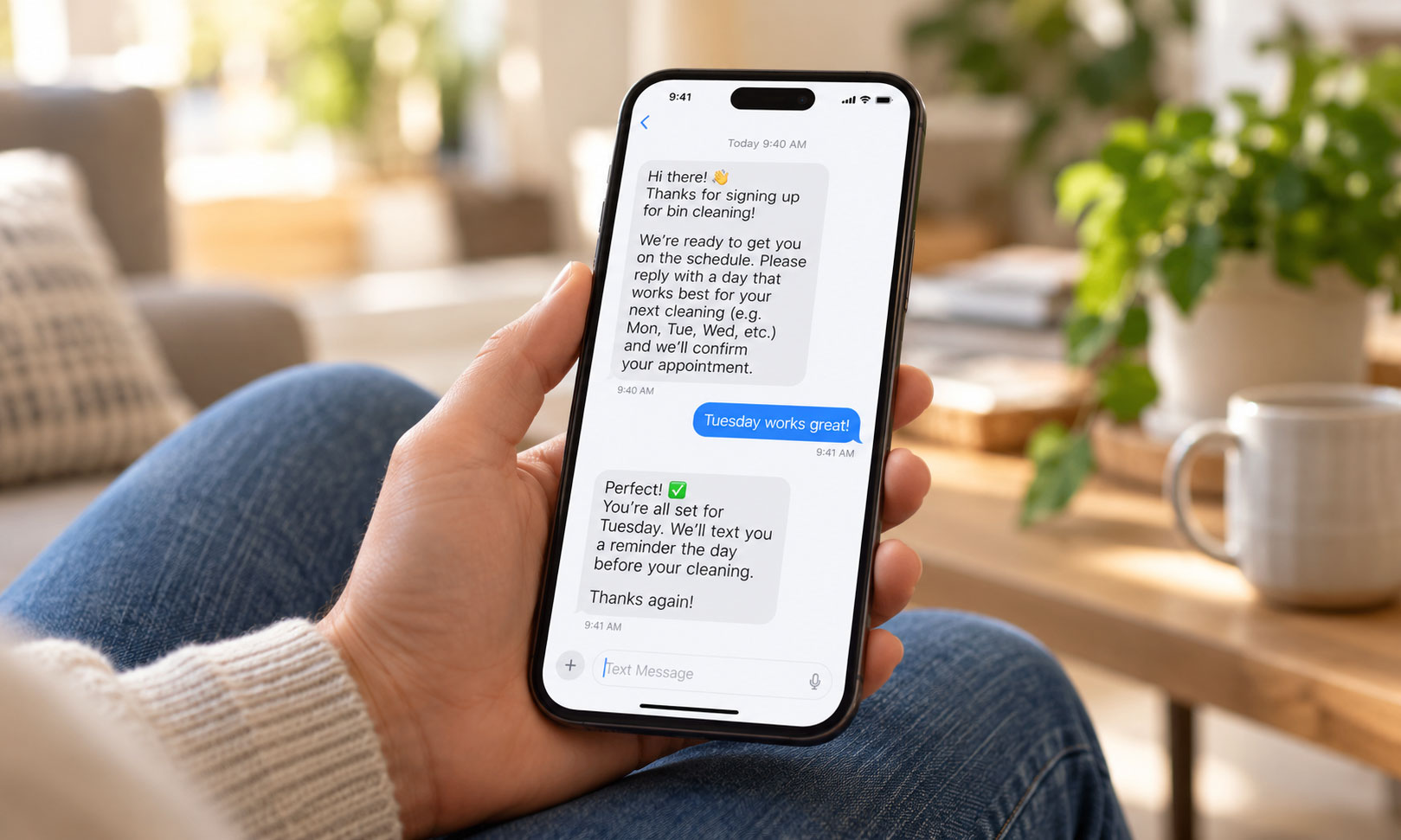 Customer receiving a scheduling confirmation by text message