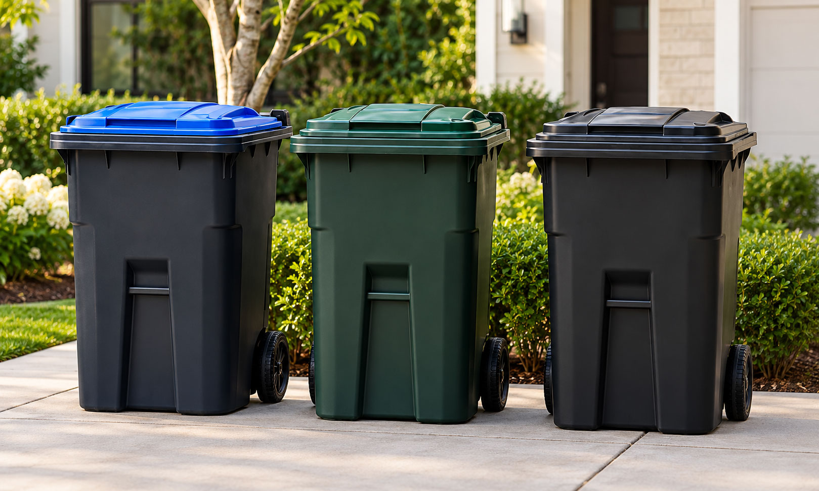 Residential trash bins ready for professional cleaning